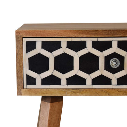 22" Black White And Brown Solid Wood Geometric Bone Inlay One Drawer Nightstand-5