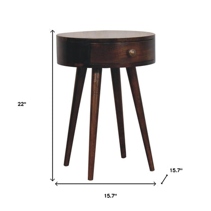22" Walnut Solid Wood Round One Drawer Nightstand-8
