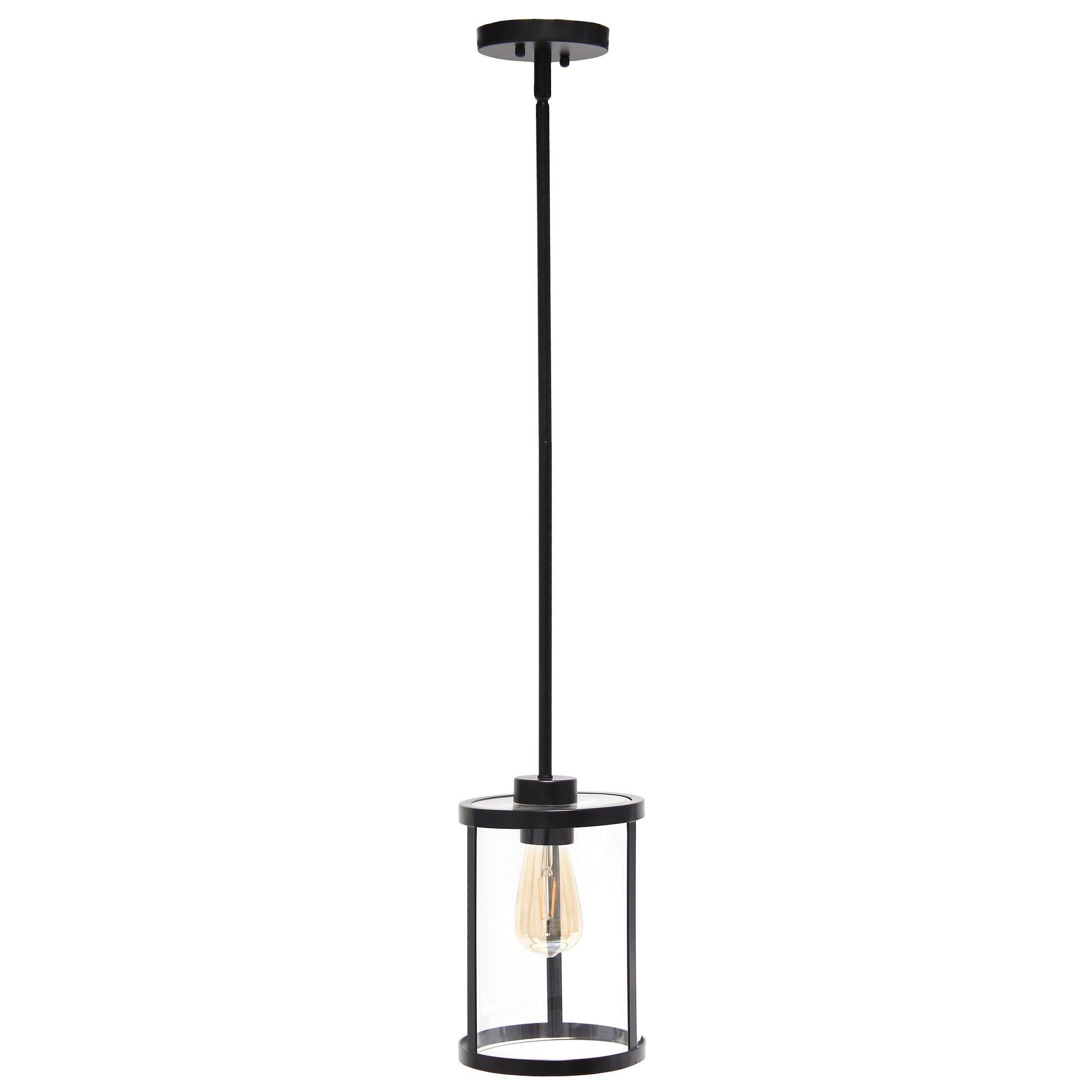 Black Cylinder Iron Ceiling Light With Black Shades-1