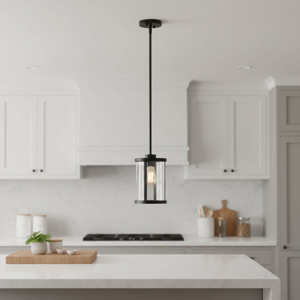 Black Cylinder Iron Ceiling Light With Black Shades-0