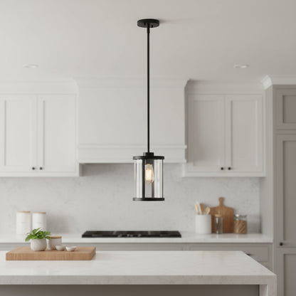 Black Cylinder Iron Ceiling Light With Black Shades-0