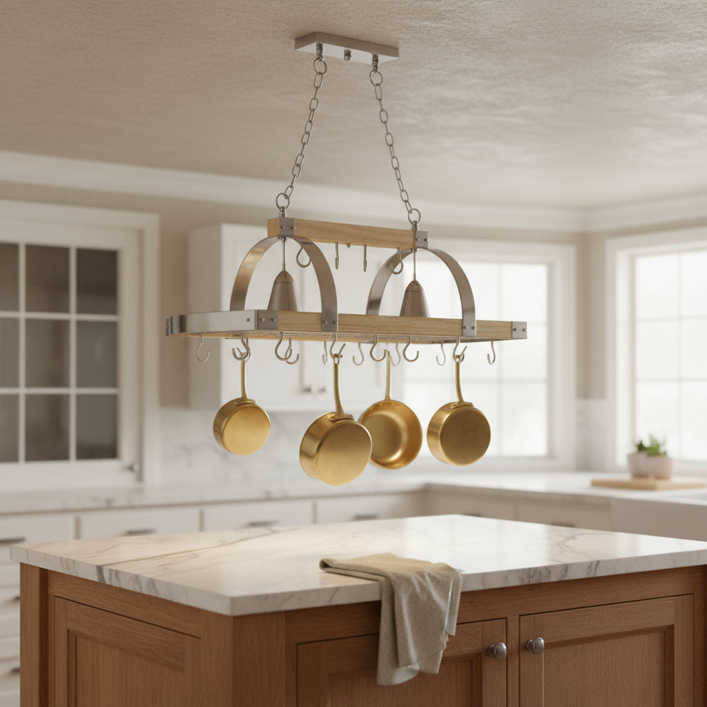 Brown And Silver Kitchen Island Two Light Metal Ceiling Light-0