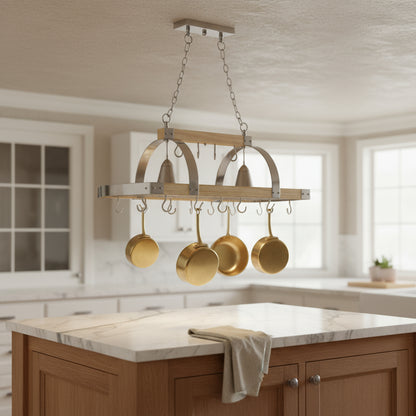 Brown And Silver Kitchen Island Two Light Metal Ceiling Light-0