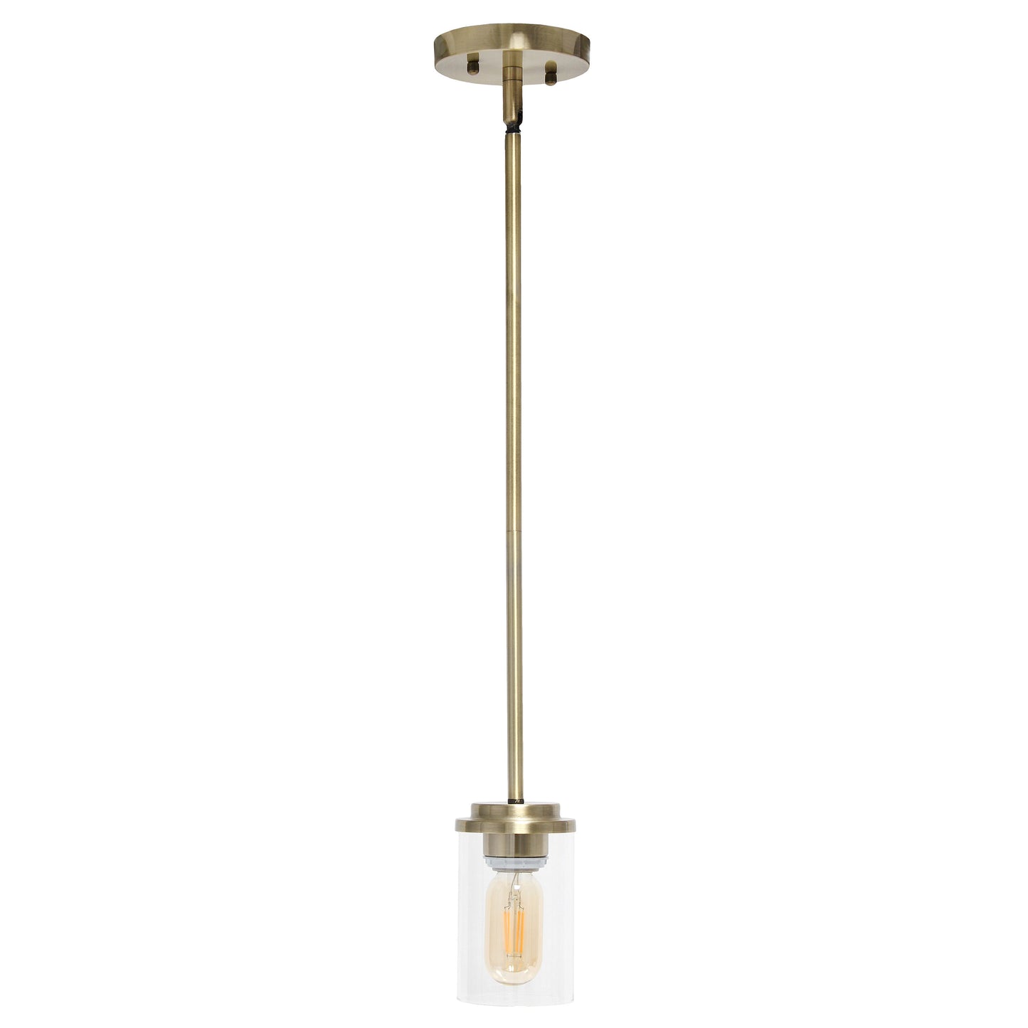 Antiqued Brass And Clear Cylinder Iron Ceiling Light With Clear Shades-1