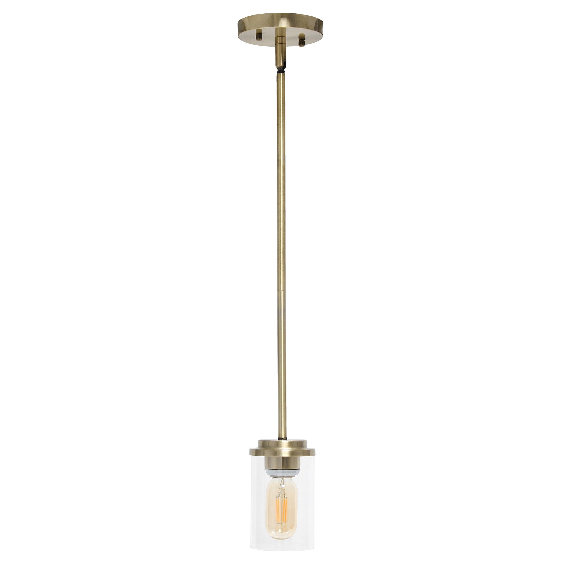 Antiqued Brass And Clear Cylinder Iron Ceiling Light With Clear Shades-1