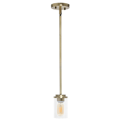 Antiqued Brass And Clear Cylinder Iron Ceiling Light With Clear Shades-1