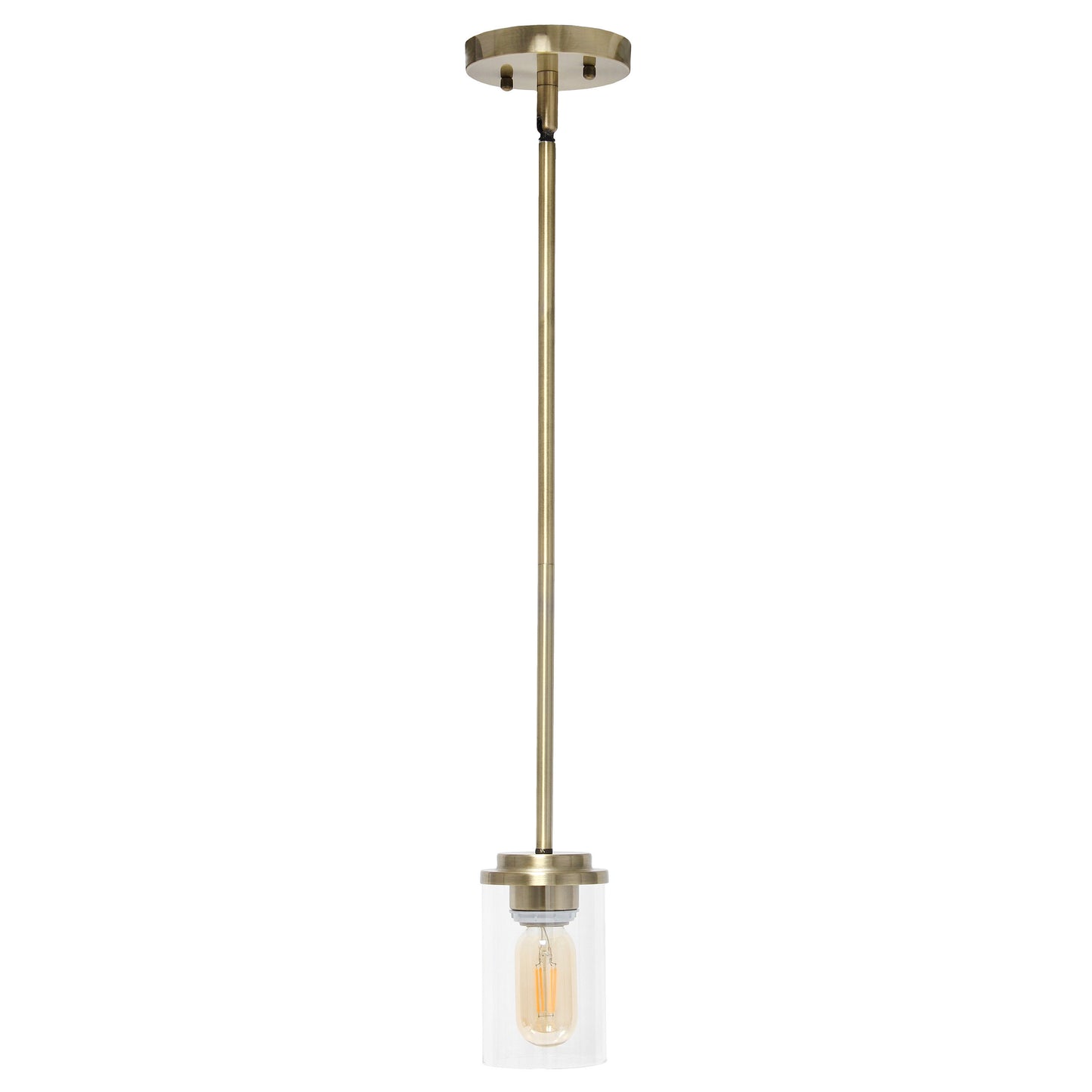 Antiqued Brass And Clear Cylinder Iron Ceiling Light With Clear Shades-2