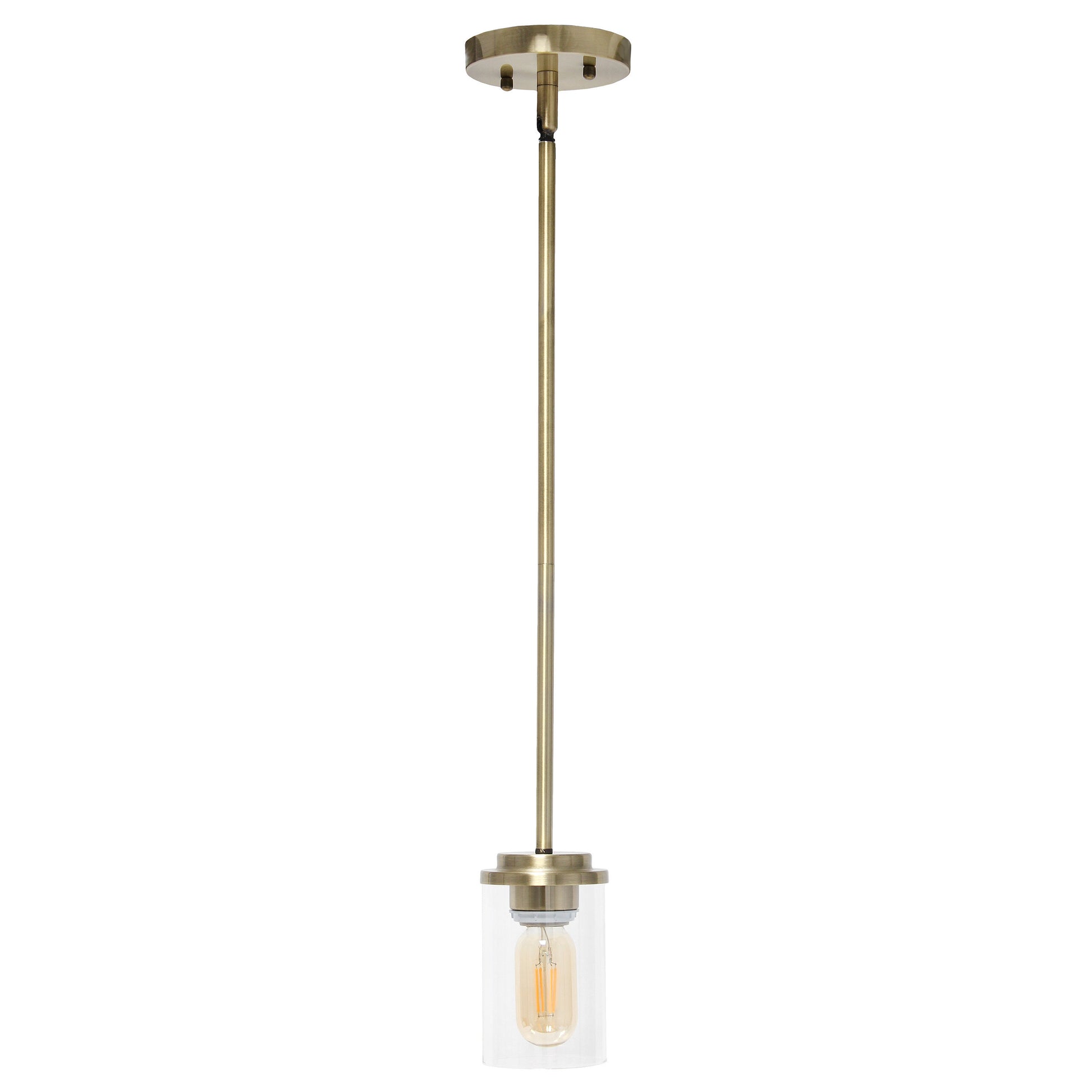 Antiqued Brass And Clear Cylinder Iron Ceiling Light With Clear Shades-2