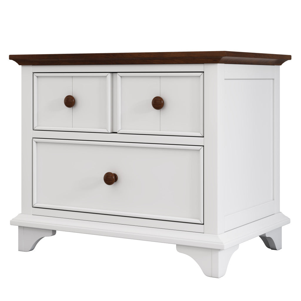 28" White And Walnut Brown Wood Two Drawer Nightstand-3