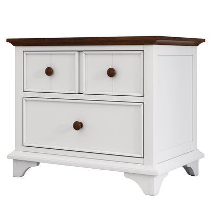 28" White And Walnut Brown Wood Two Drawer Nightstand-3