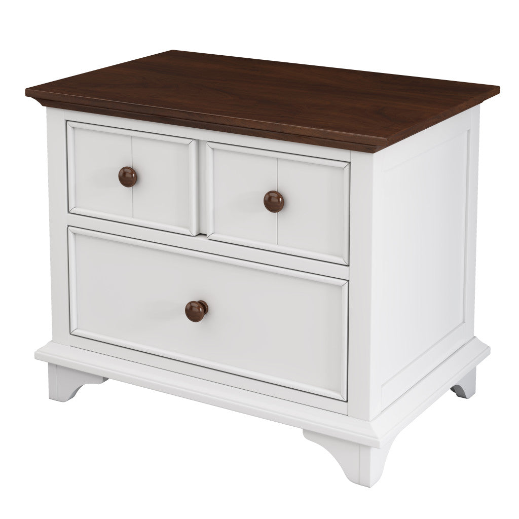 28" White And Walnut Brown Wood Two Drawer Nightstand-4