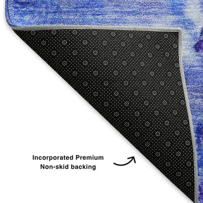 8' Blue Purple And Ivory Abstract Washable Round Rug With UV Protection-5