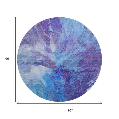 8' Blue Purple And Ivory Abstract Washable Round Rug With UV Protection-2