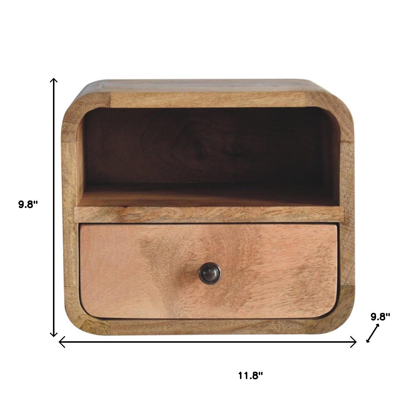 12" Oak Solid Wood One Drawer Floating Nightstand-7