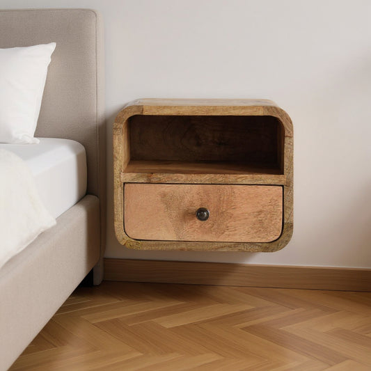 12" Oak Solid Wood One Drawer Floating Nightstand-0