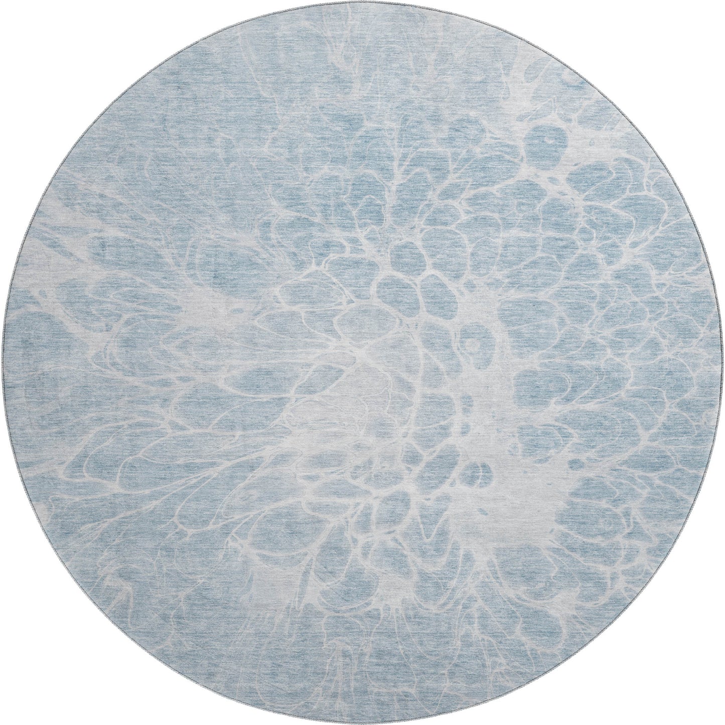 8' Sky Blue And Ivory Abstract Washable Round Rug With UV Protection-1