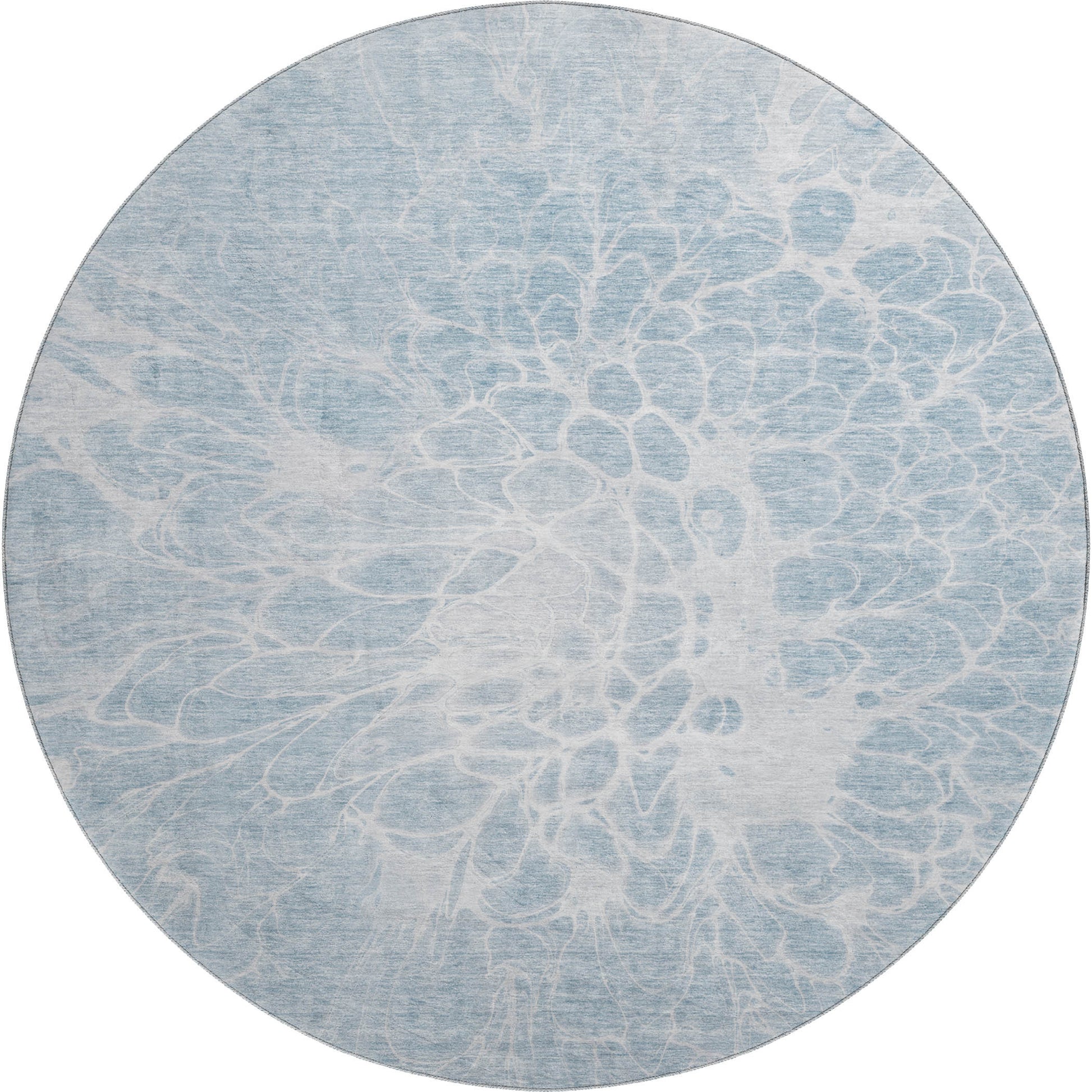 8' Sky Blue And Ivory Abstract Washable Round Rug With UV Protection-1