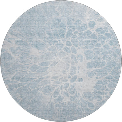 8' Sky Blue And Ivory Abstract Washable Round Rug With UV Protection-1