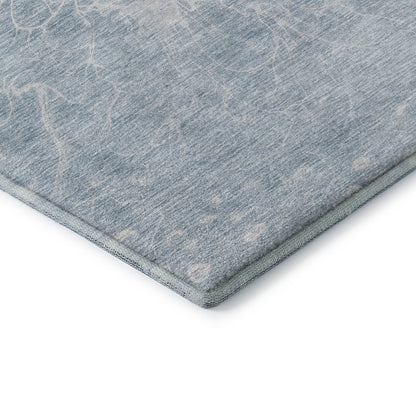 8' Sky Blue And Ivory Abstract Washable Round Rug With UV Protection-7