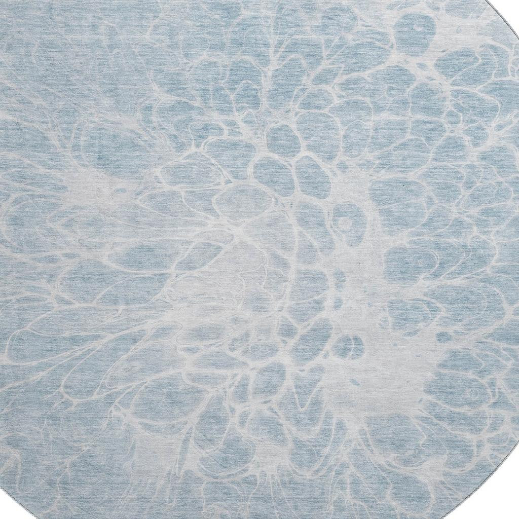 8' Sky Blue And Ivory Abstract Washable Round Rug With UV Protection-3