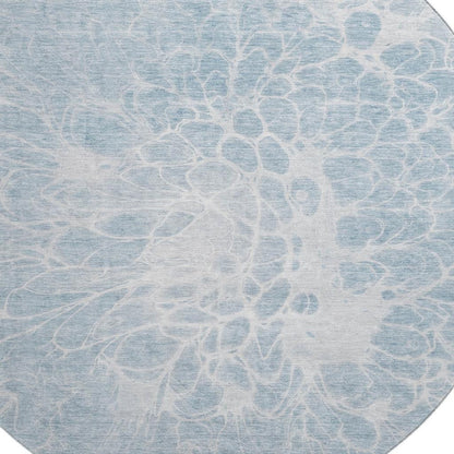 8' Sky Blue And Ivory Abstract Washable Round Rug With UV Protection-3