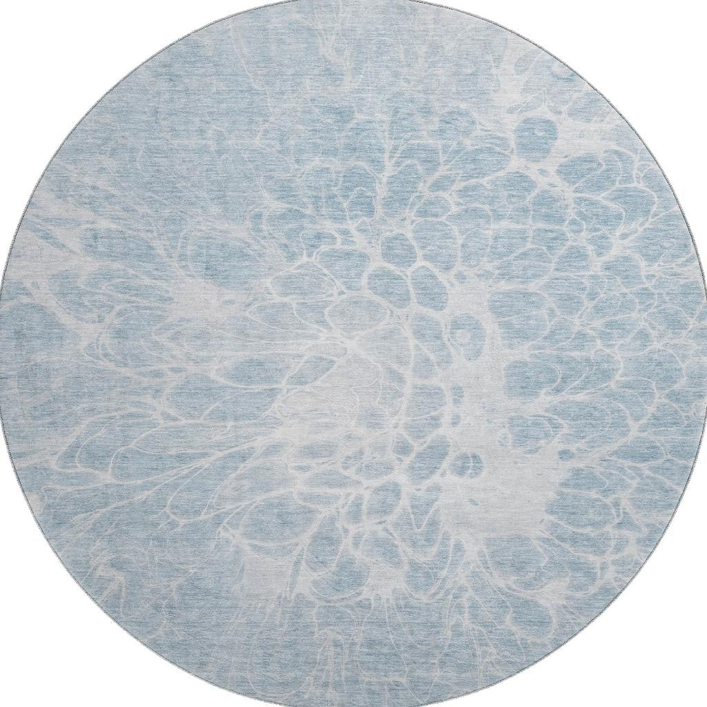 8' Sky Blue And Ivory Abstract Washable Round Rug With UV Protection-4