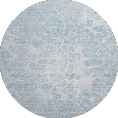8' Sky Blue And Ivory Abstract Washable Round Rug With UV Protection-4