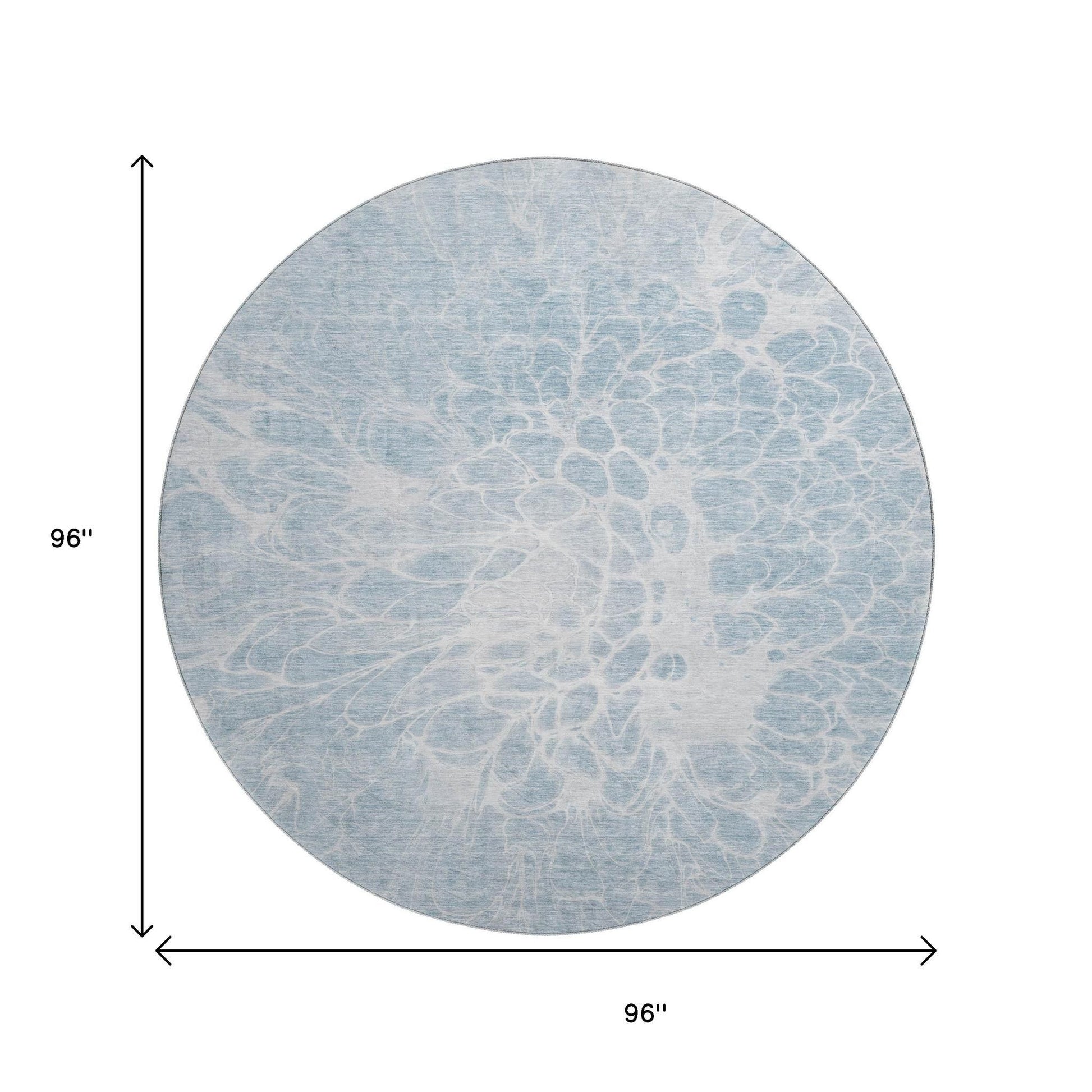 8' Sky Blue And Ivory Abstract Washable Round Rug With UV Protection-2