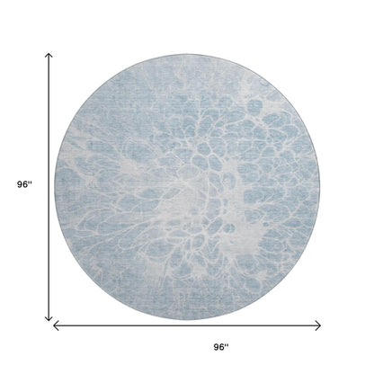 8' Sky Blue And Ivory Abstract Washable Round Rug With UV Protection-2