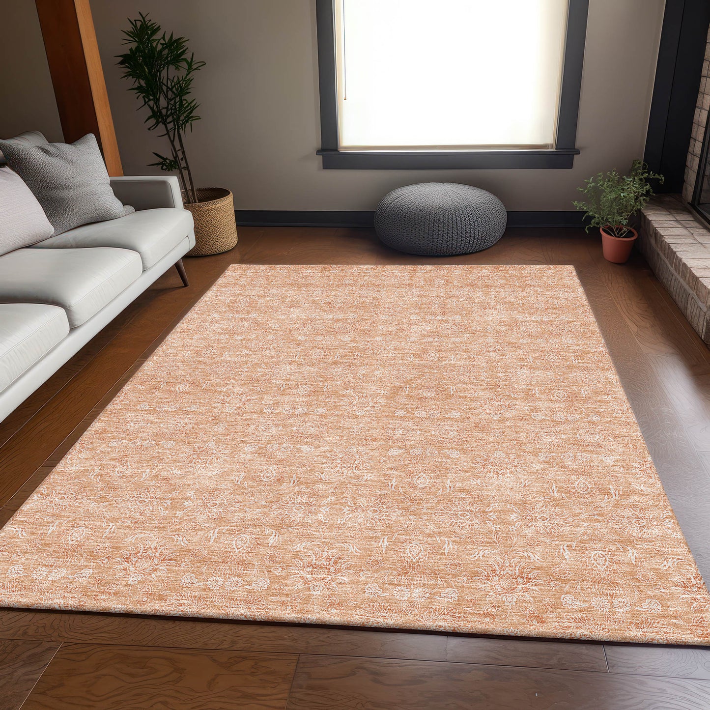 3' X 5' Peach And Ivory Floral Washable Area Rug With UV Protection-3