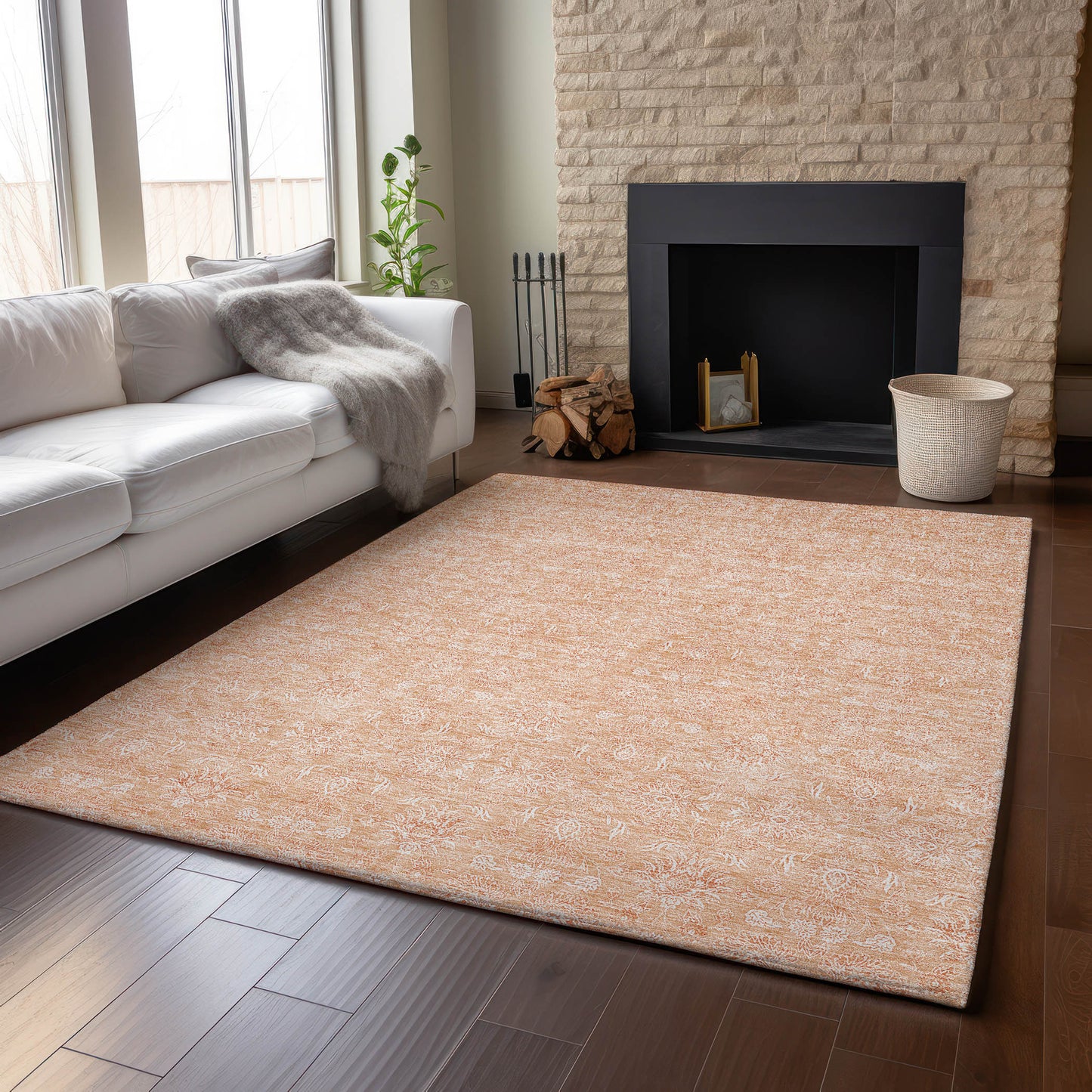3' X 5' Peach And Ivory Floral Washable Area Rug With UV Protection-4