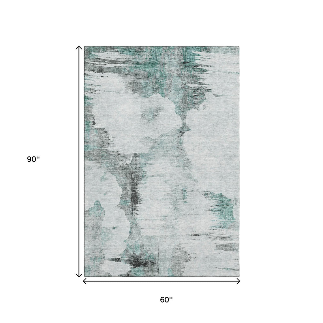 5' X 8' Teal Gray And Ivory Abstract Washable Area Rug With UV Protection-4