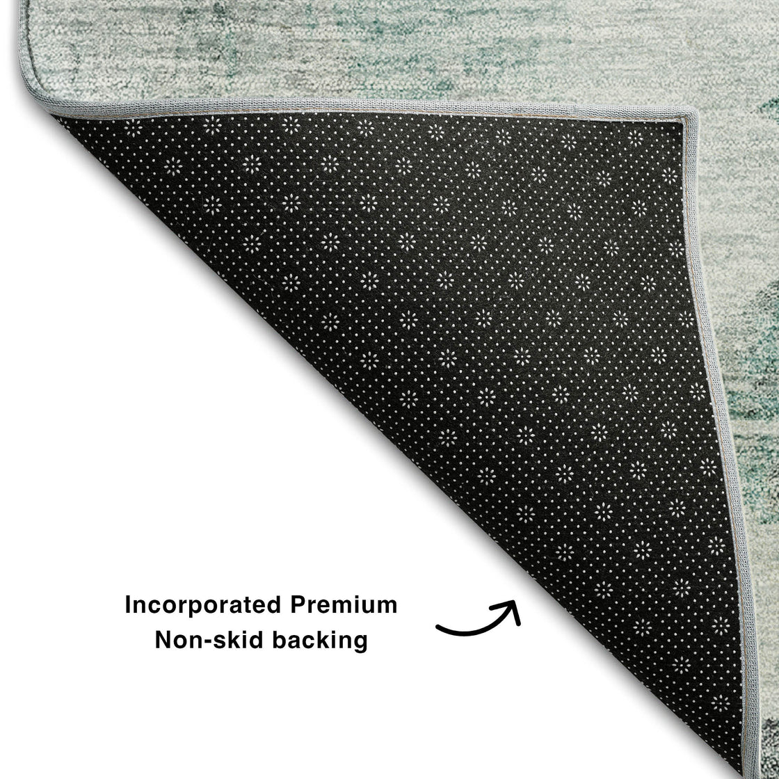 5' X 8' Teal Gray And Ivory Abstract Washable Area Rug With UV Protection-7