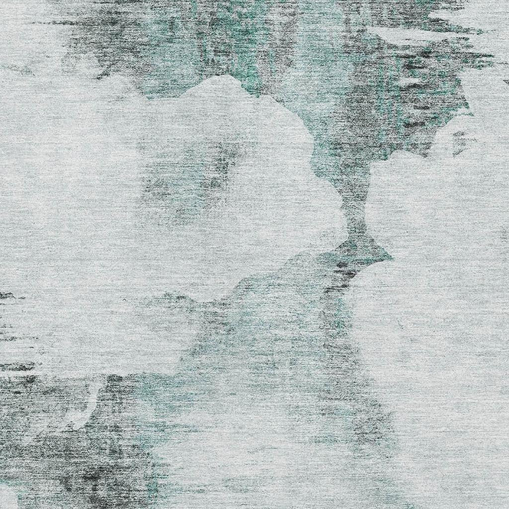 5' X 8' Teal Gray And Ivory Abstract Washable Area Rug With UV Protection-6
