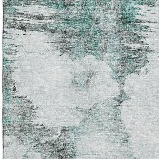 5' X 8' Teal Gray And Ivory Abstract Washable Area Rug With UV Protection-0