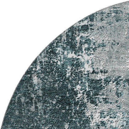 8' Teal And Ivory Abstract Washable Round Rug With UV Protection-4