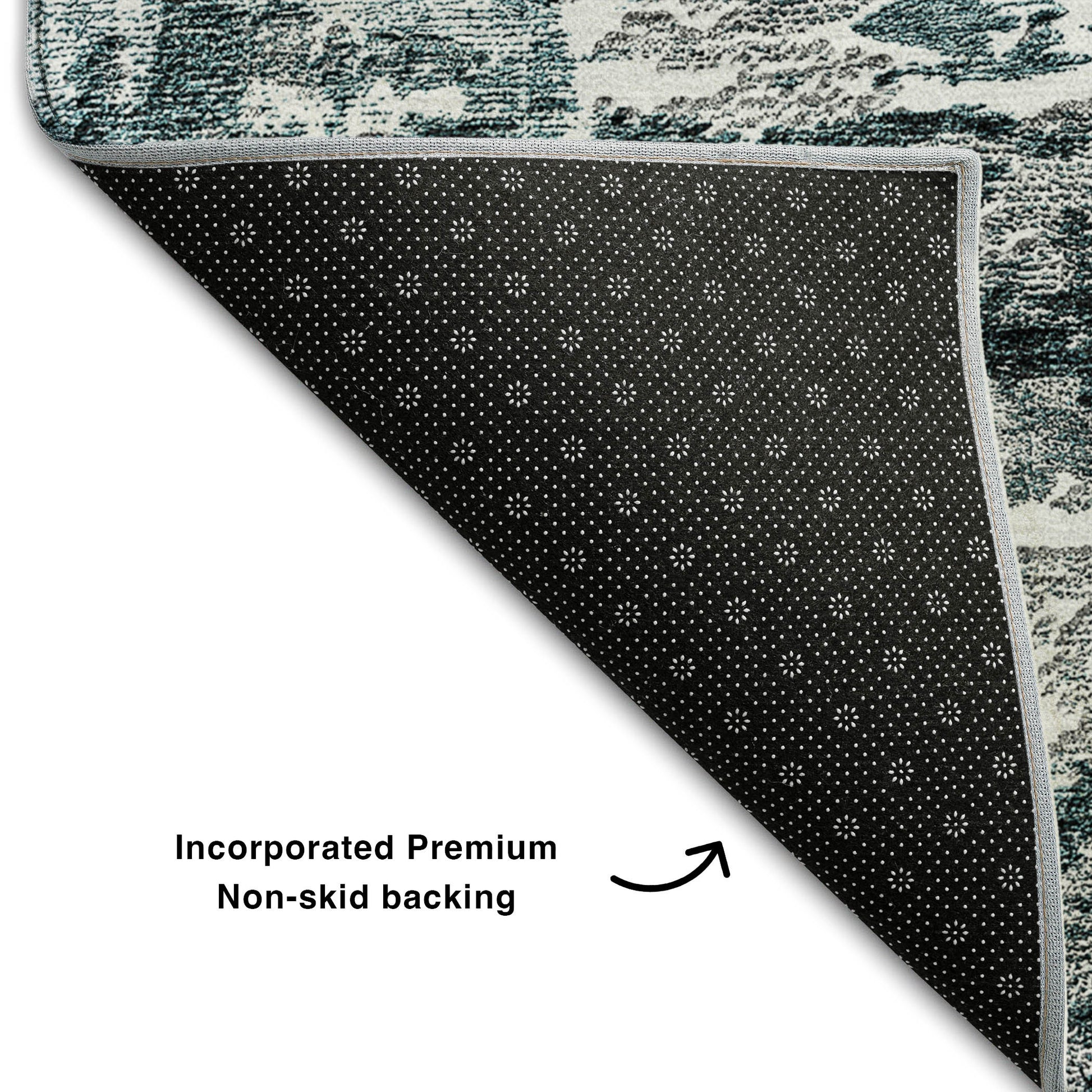 8' Teal And Ivory Abstract Washable Round Rug With UV Protection-7