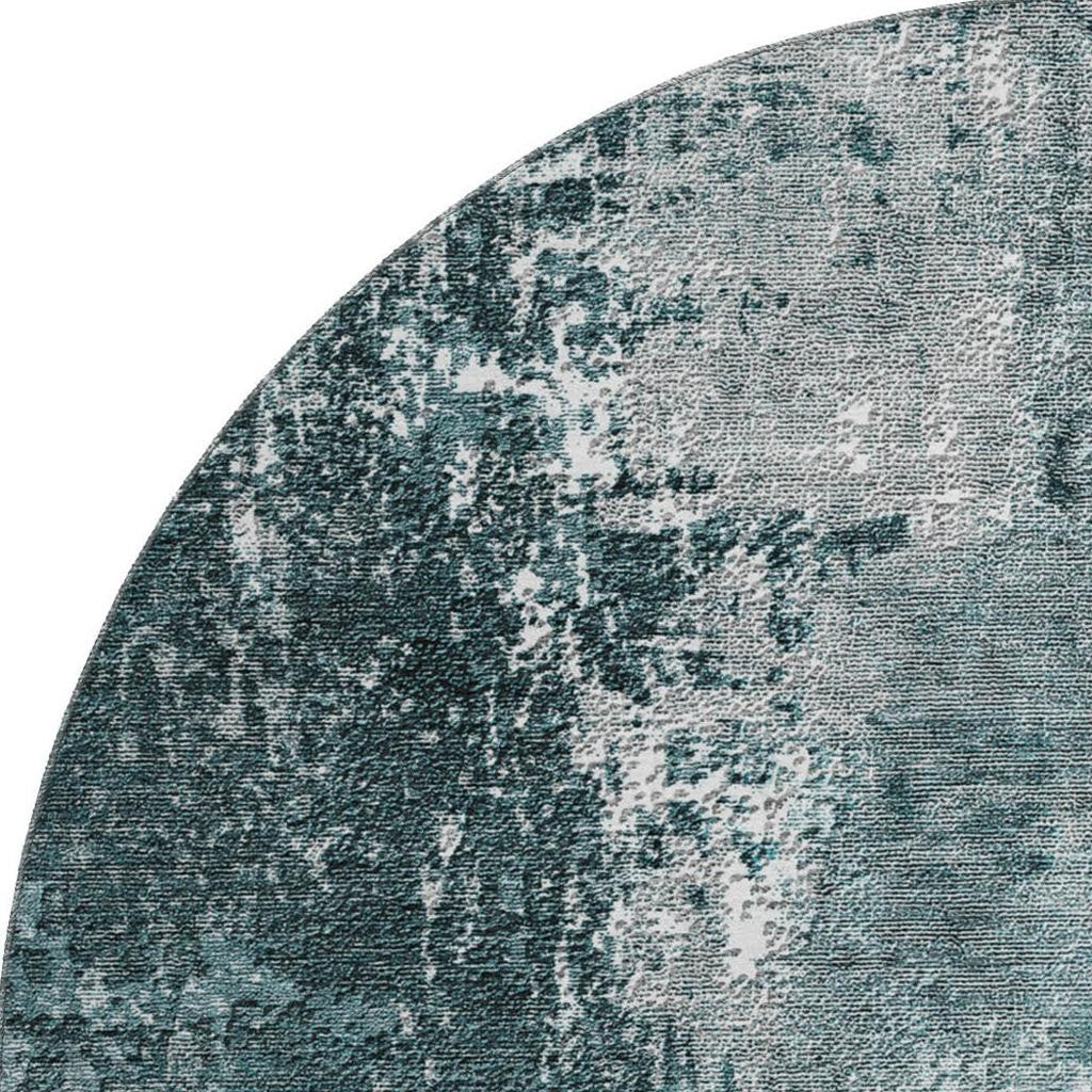 8' Teal And Ivory Abstract Washable Round Rug With UV Protection-6