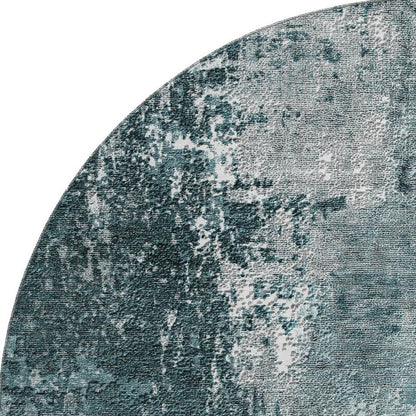 8' Teal And Ivory Abstract Washable Round Rug With UV Protection-6