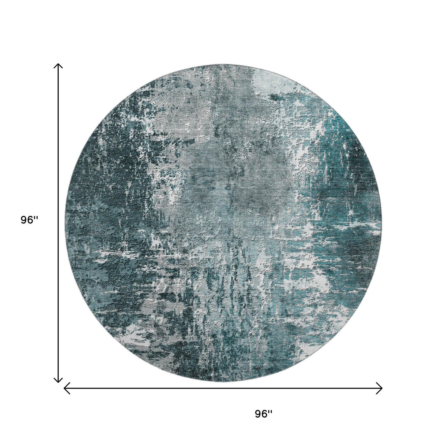 8' Teal And Ivory Abstract Washable Round Rug With UV Protection-2