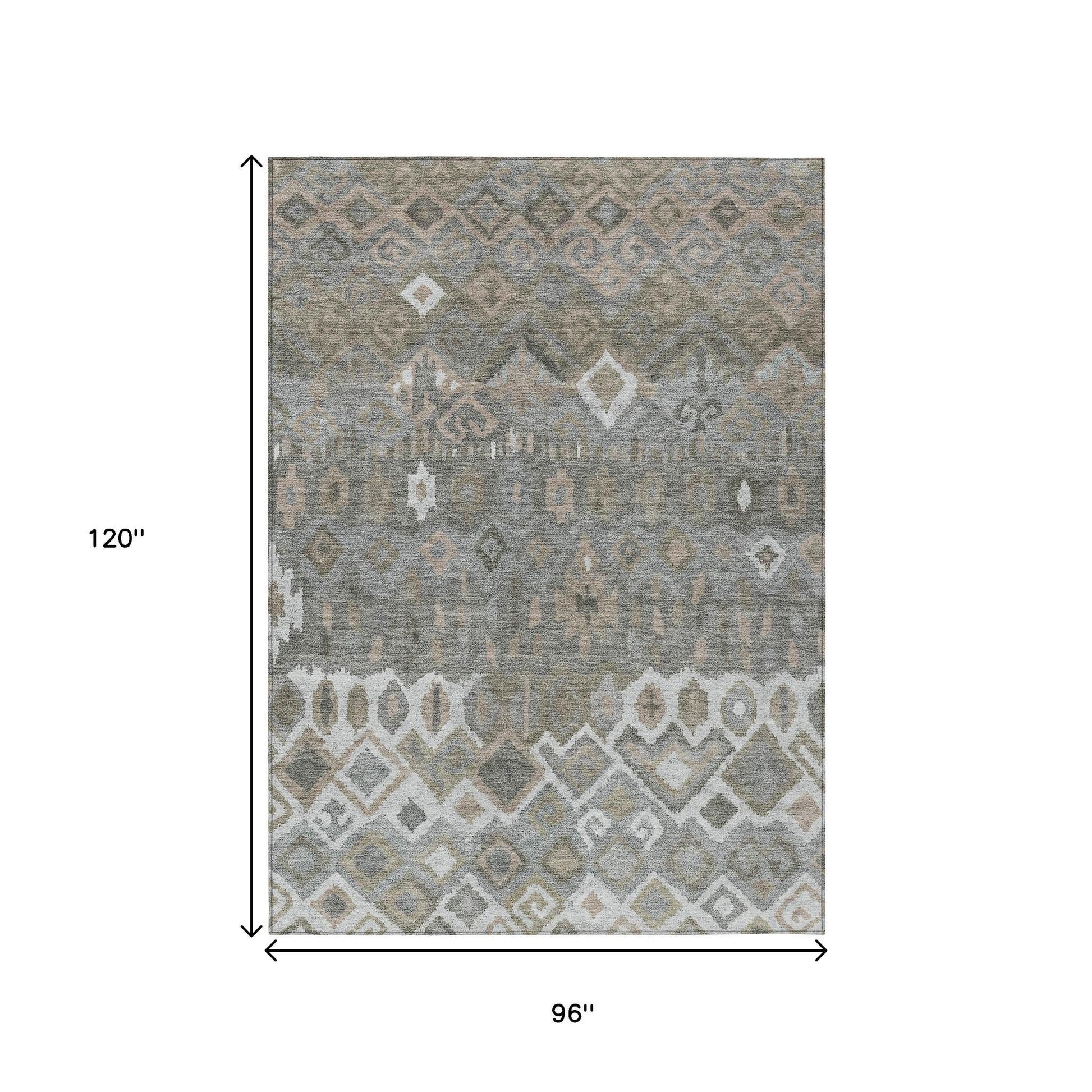 8' X 10' Pewter Ivory And Tan Geometric Washable Indoor Outdoor Area Rug-2