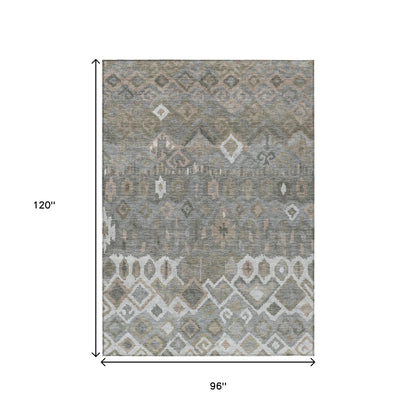 8' X 10' Pewter Ivory And Tan Geometric Washable Indoor Outdoor Area Rug-2