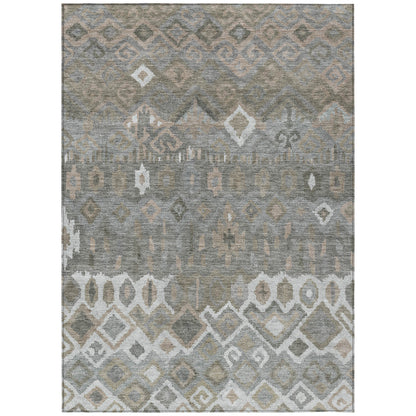 8' X 10' Pewter Ivory And Tan Geometric Washable Indoor Outdoor Area Rug-1