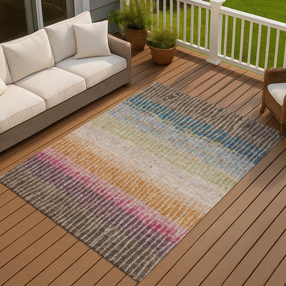 8' X 10' Chocolate Orange And Pink Striped Washable Indoor Outdoor Area Rug-5