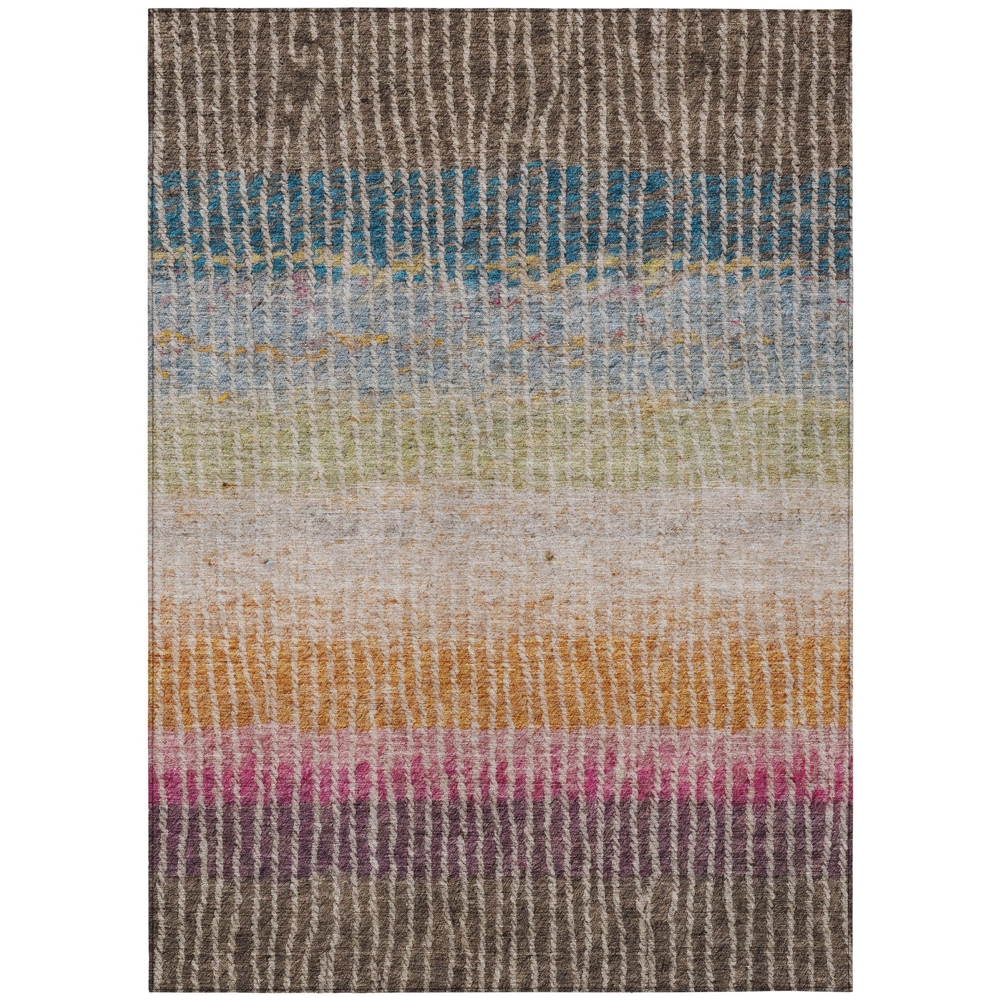 8' X 10' Chocolate Orange And Pink Striped Washable Indoor Outdoor Area Rug-1