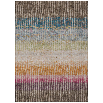 8' X 10' Chocolate Orange And Pink Striped Washable Indoor Outdoor Area Rug-1