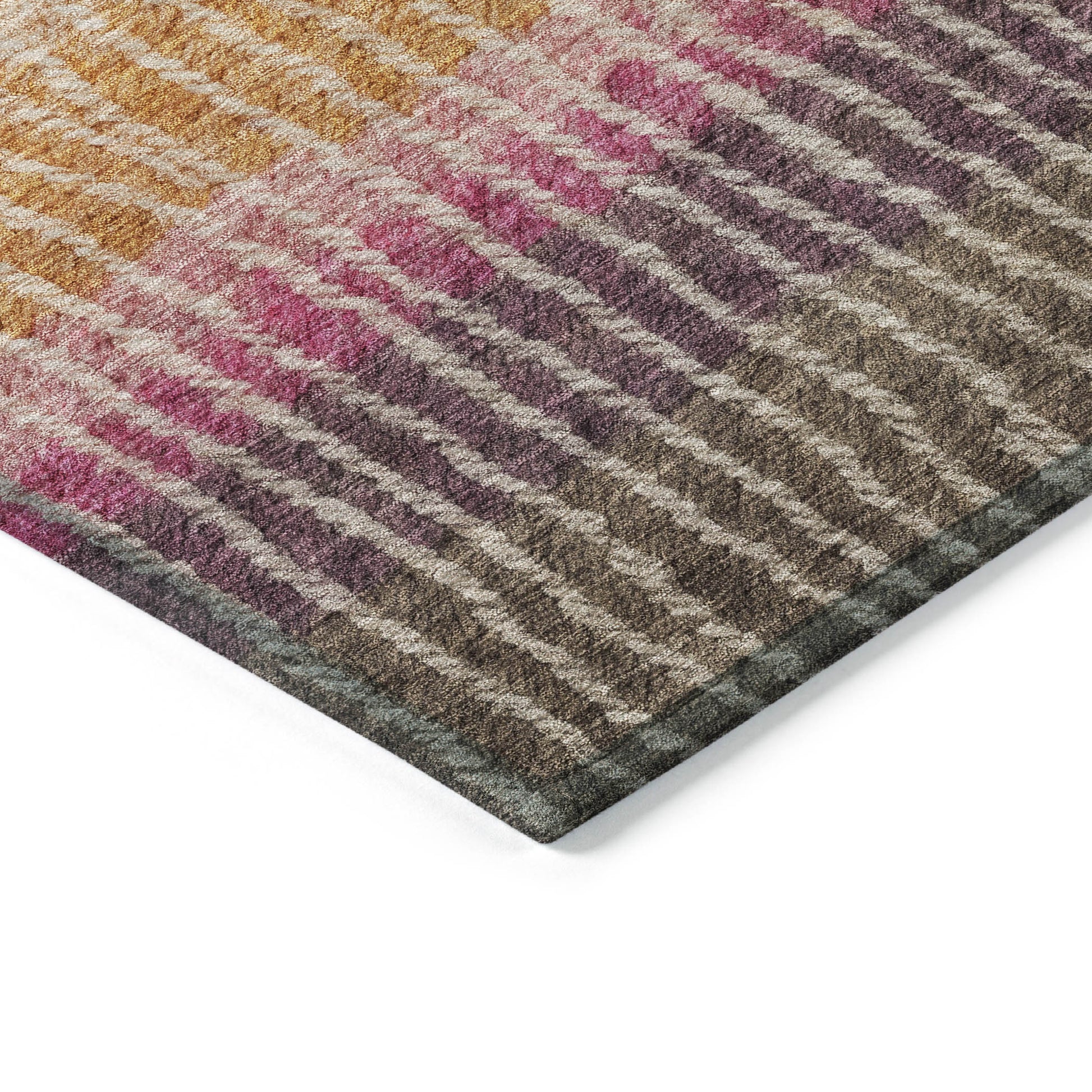 8' X 10' Chocolate Orange And Pink Striped Washable Indoor Outdoor Area Rug-4