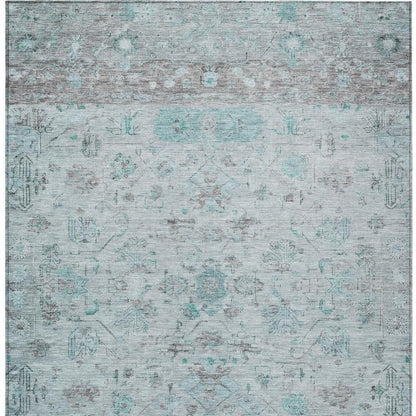 5' X 8' Teal Blue Gray And Silver Tribal Washable Indoor Outdoor Area Rug-5