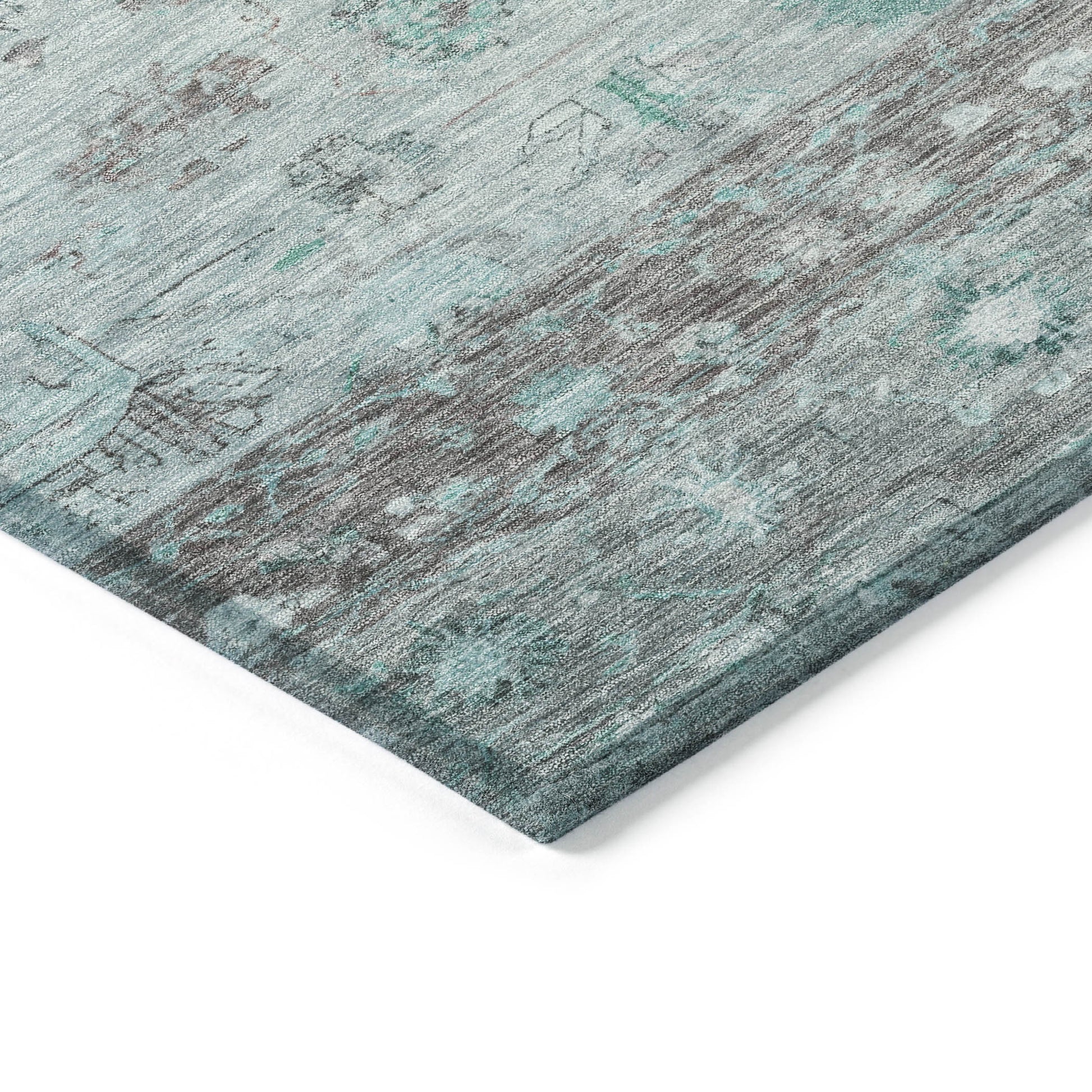 5' X 8' Teal Blue Gray And Silver Tribal Washable Indoor Outdoor Area Rug-4