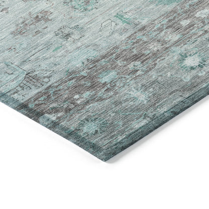 5' X 8' Teal Blue Gray And Silver Tribal Washable Indoor Outdoor Area Rug-4